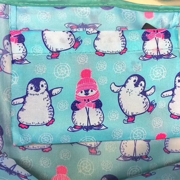 Large Happy Winter Penguins Shopping Tote Bag Skiing Ice Skating Mittens Hat - Picture 7 of 8